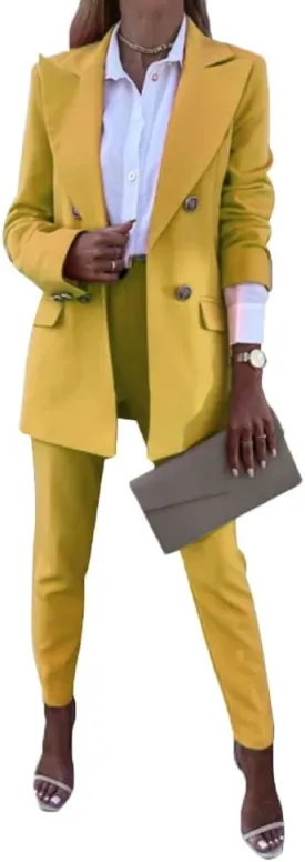 2 Piece Outfits for Women Dressy Blazer Jackets High Waisted Straight Leg Pants Suits Set Business Casual Office