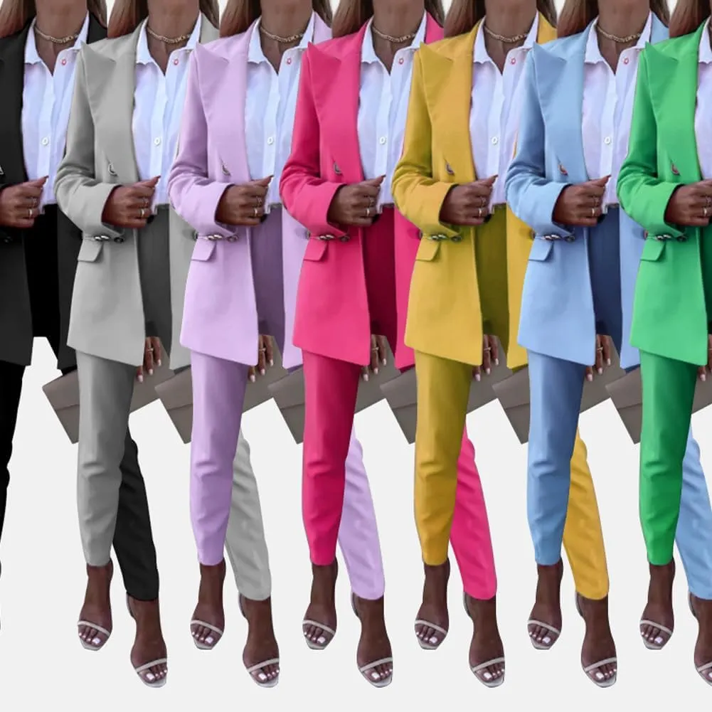 2 Piece Outfits for Women Dressy Blazer Jackets High Waisted Straight Leg Pants Suits Set Business Casual Office