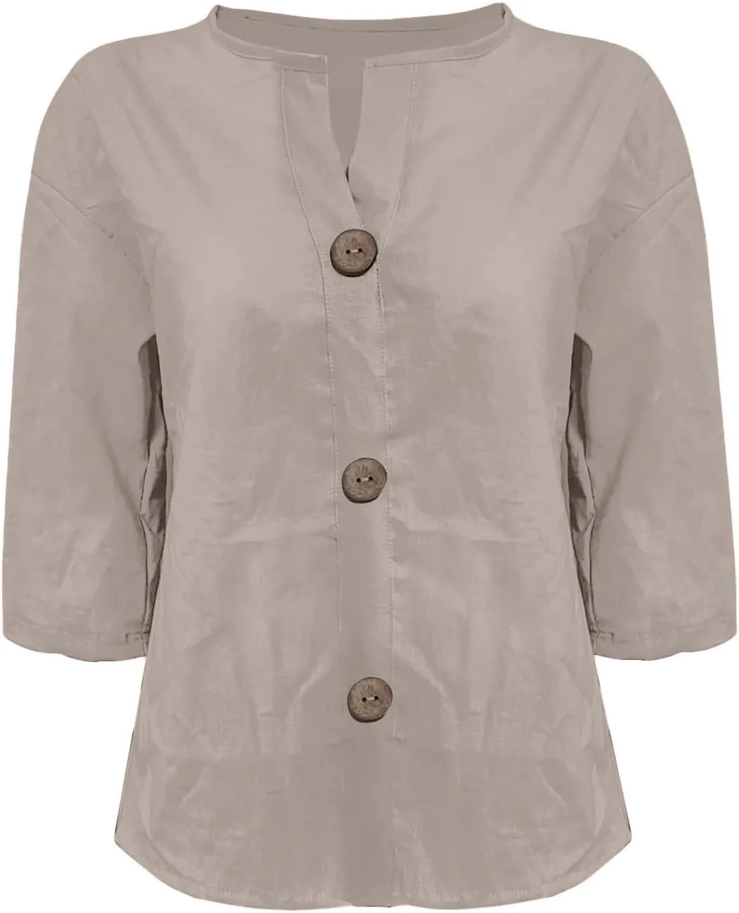 3/4 Sleeve Linen Shirts for Women 2025 Summer V Neck Loose Vacation Beach Blouses Casual Button Down Tunic Tops
