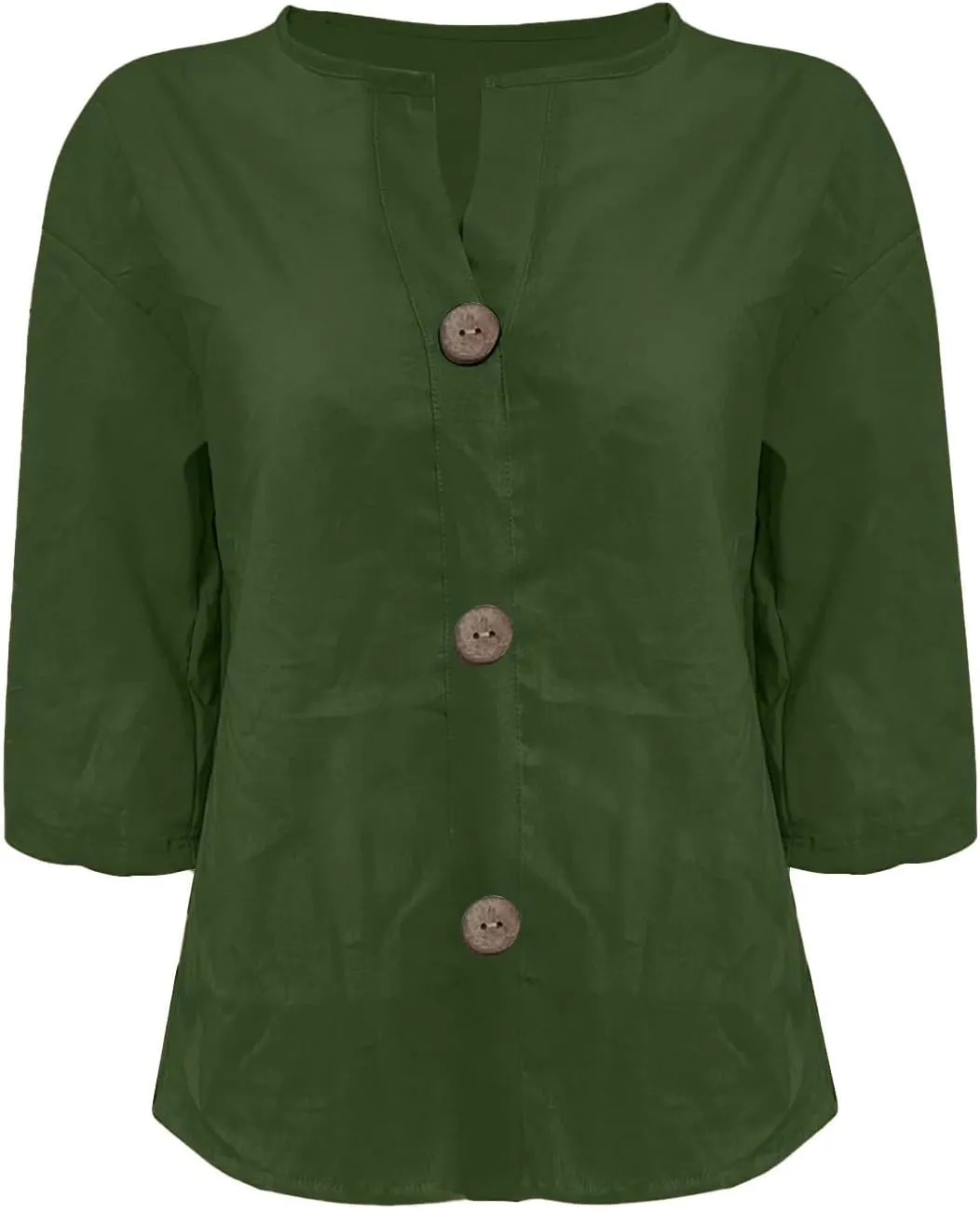 3/4 Sleeve Linen Shirts for Women 2025 Summer V Neck Loose Vacation Beach Blouses Casual Button Down Tunic Tops