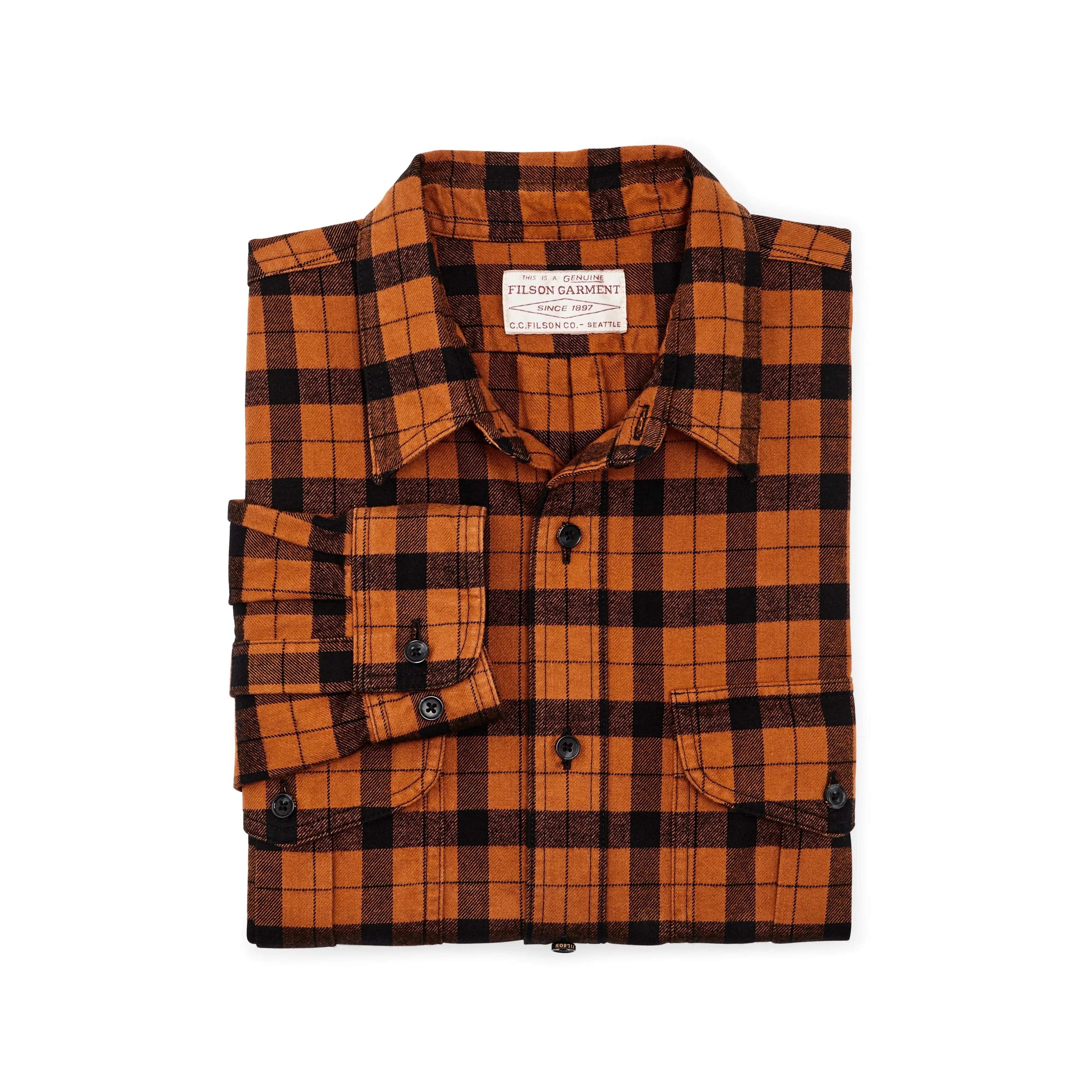 Mens Alaskan Guide Shirt in Pecan and Black Plaid – Durable Outdoor Flannel with Extra Comfort