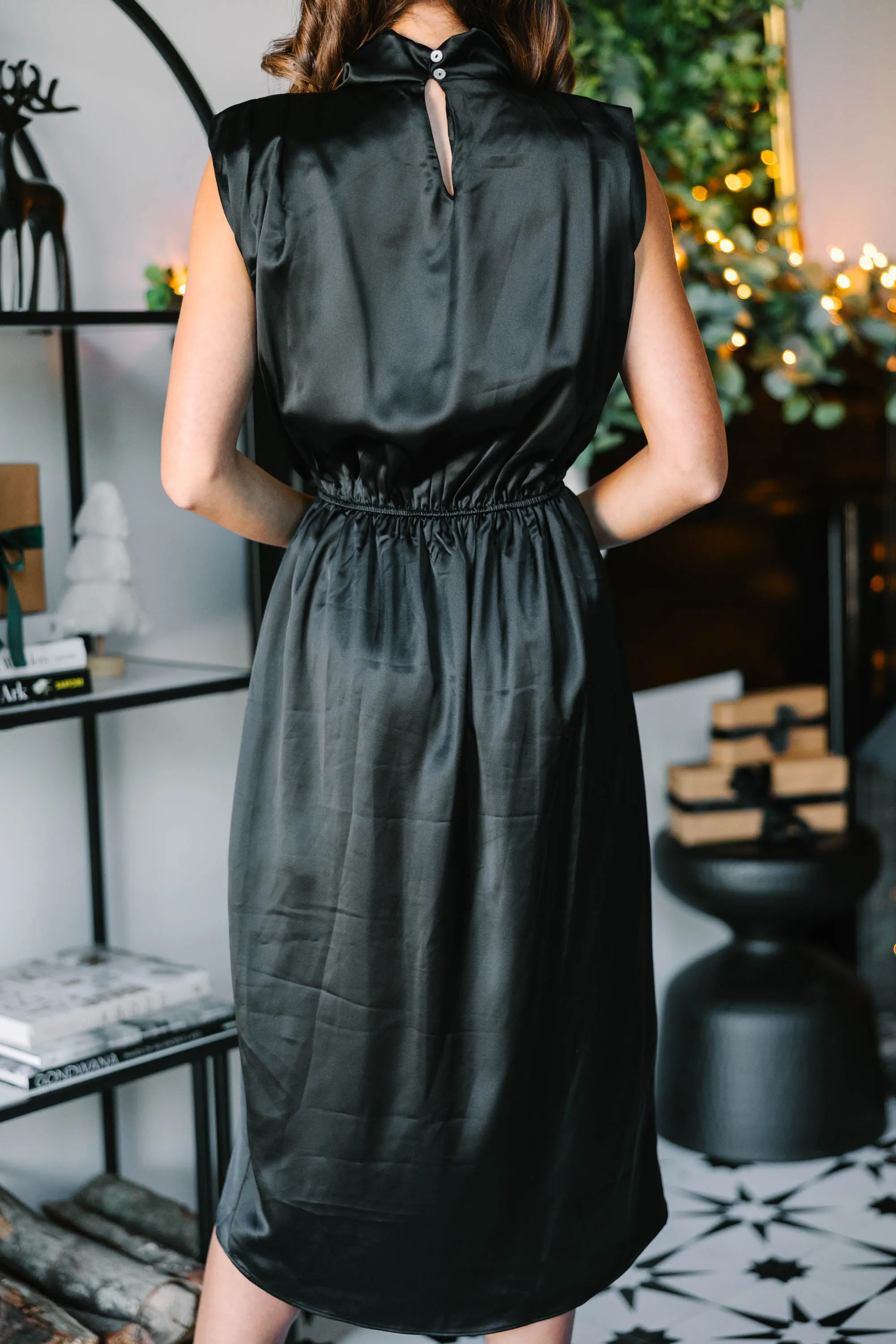 All Eyes On You Black Satin Midi Dress