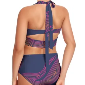 All-Over Print Women's Swimsuit Set With Halter