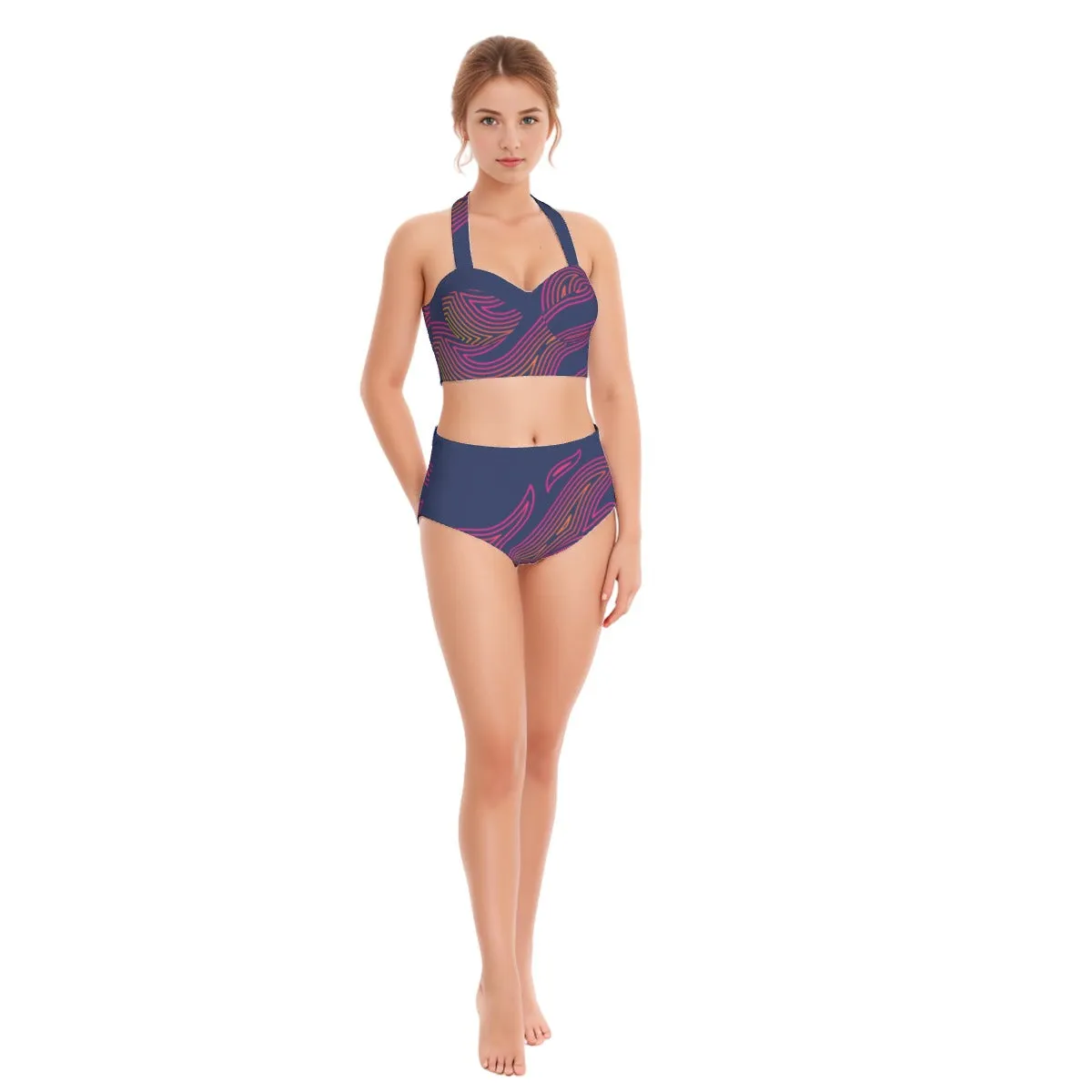 All-Over Print Women's Swimsuit Set With Halter
