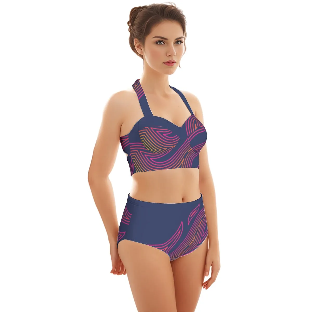 All-Over Print Women's Swimsuit Set With Halter