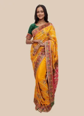 Amazing Mustard Yellow Color Silk Material Stone Work Embroidered Saree