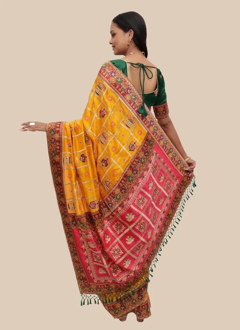Amazing Mustard Yellow Color Silk Material Stone Work Embroidered Saree