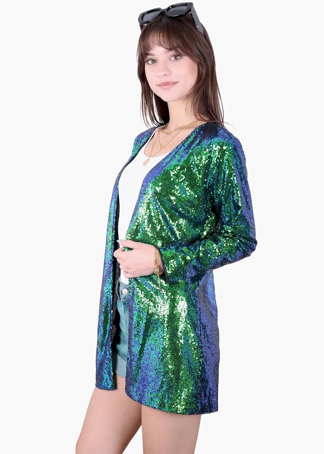 Anna-Kaci Women's Sequin Jacket Open Front Coat Blazer Party Cocktail Outerwear Cardigan,