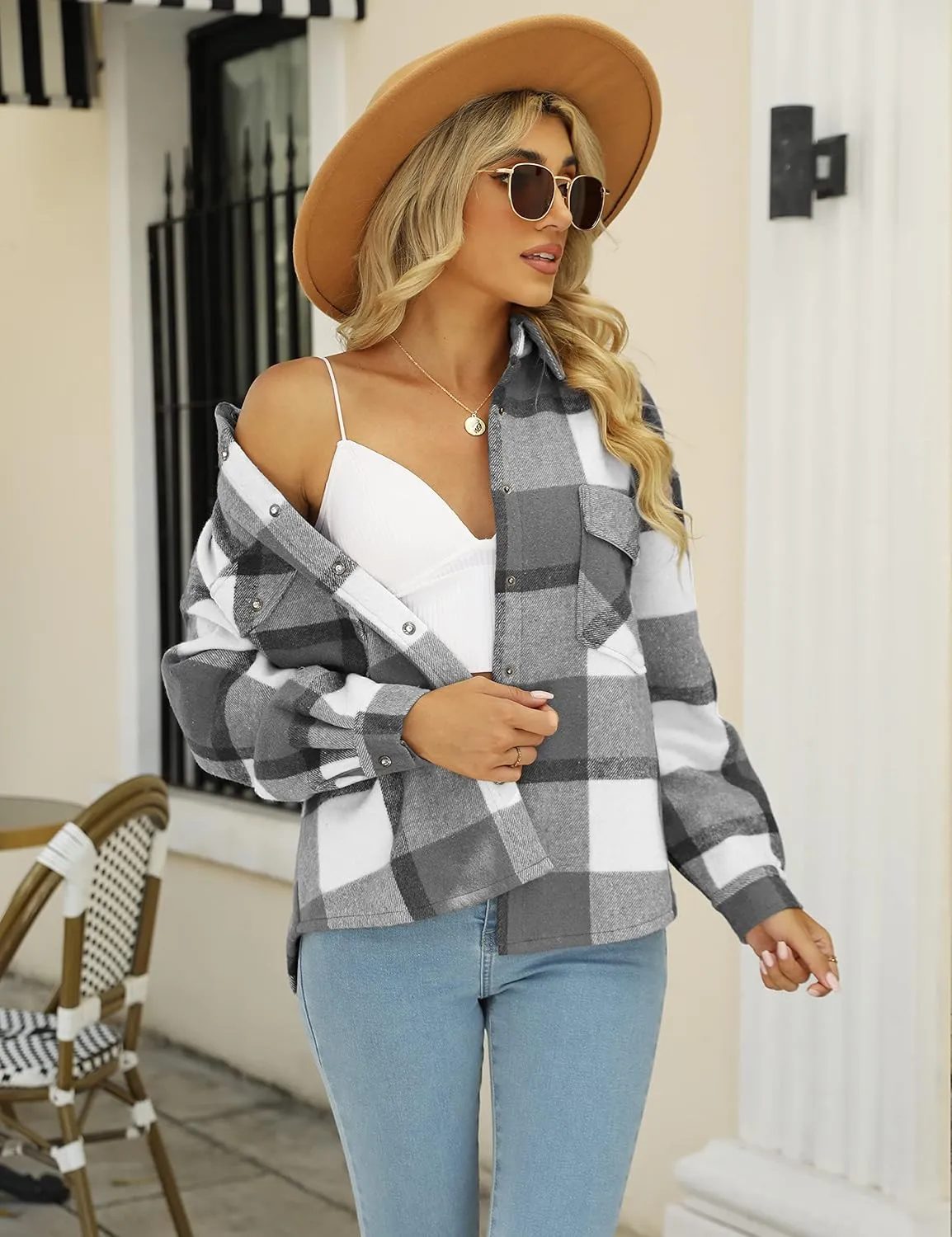 APAFES Women's Winter Warm Sherpa Fleece Lined Jacket Fuzzy Flannel Plaid Shacket Shirt Coats (All Sherpa Lining)
