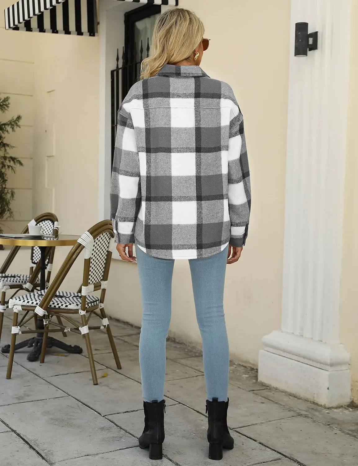 APAFES Women's Winter Warm Sherpa Fleece Lined Jacket Fuzzy Flannel Plaid Shacket Shirt Coats (All Sherpa Lining)