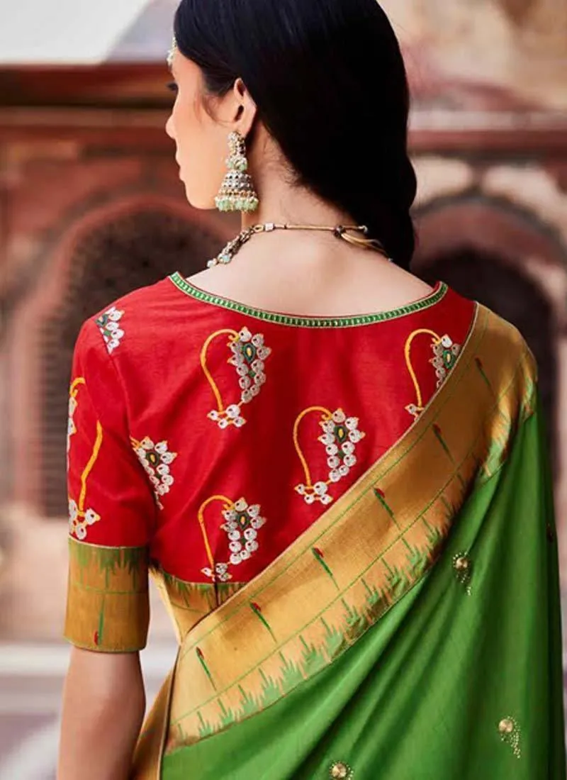 Astonishing Lime Green Color Silk Base Silk Weave Half And Half Saree