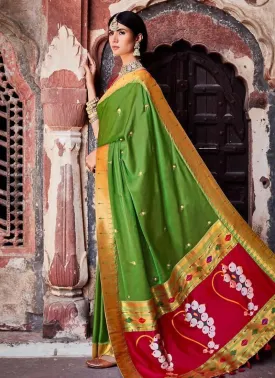 Astonishing Lime Green Color Silk Base Silk Weave Half And Half Saree