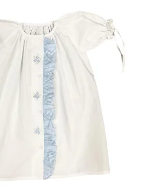 Auraluz Blue Check Ruffle Daygown with Satin Flower Embroidery