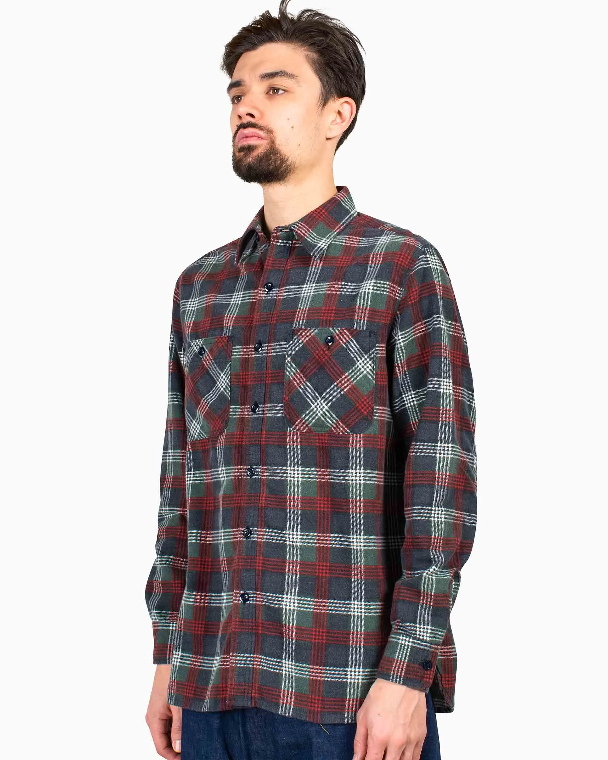 Beams Plus WORK Print Check Flannel Navy
