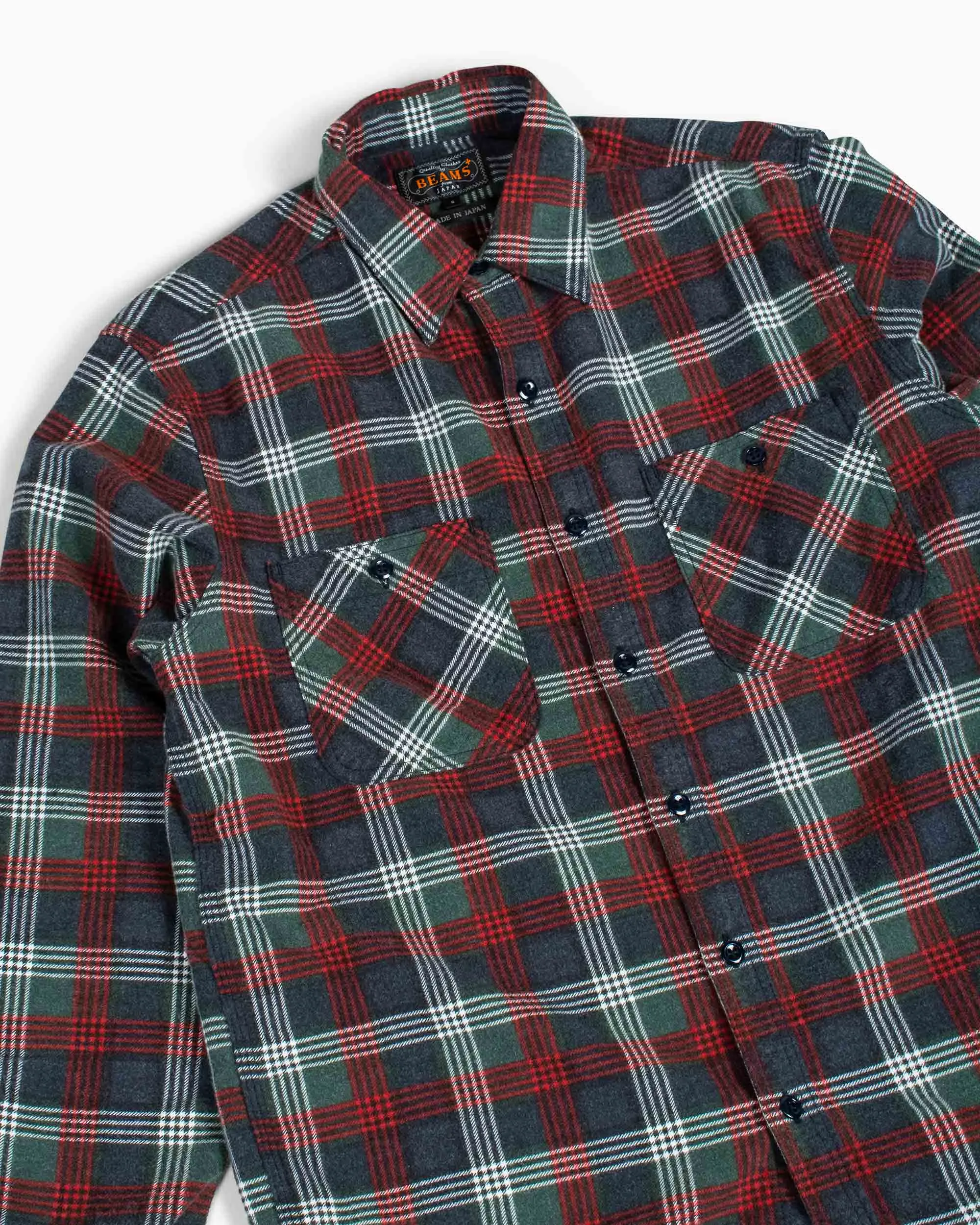Beams Plus WORK Print Check Flannel Navy
