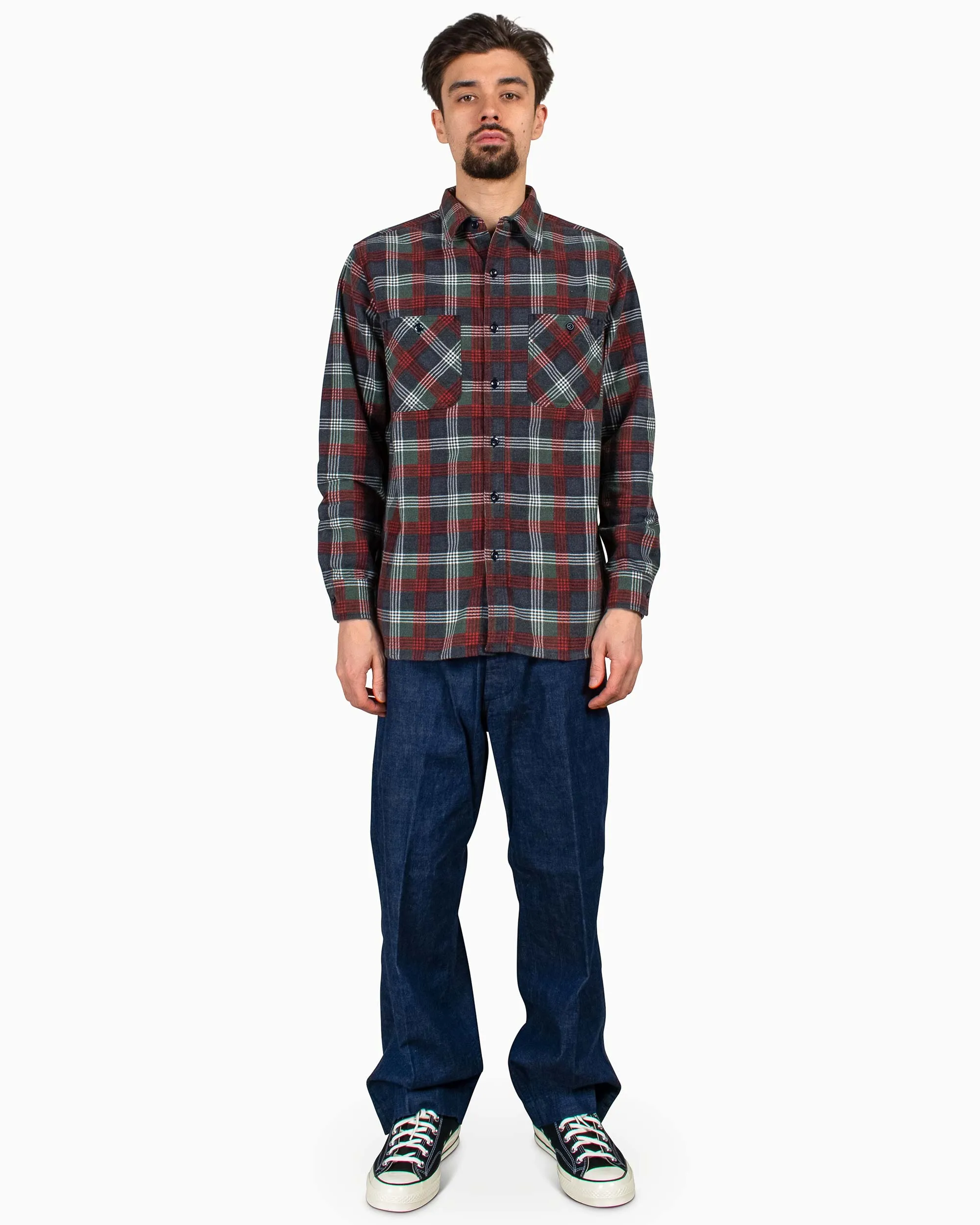 Beams Plus WORK Print Check Flannel Navy