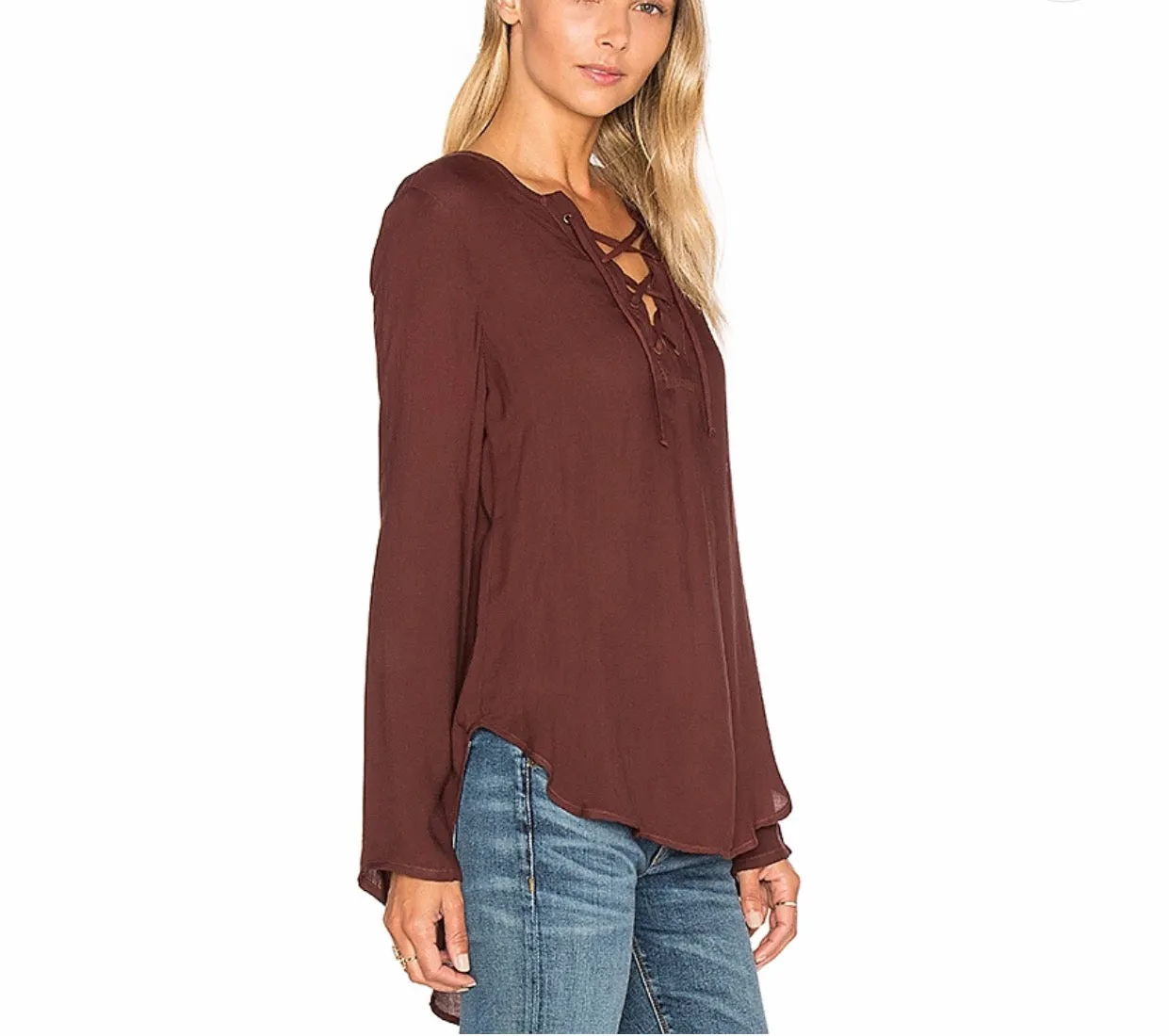 BELL SLEEVE LACE UP TOP