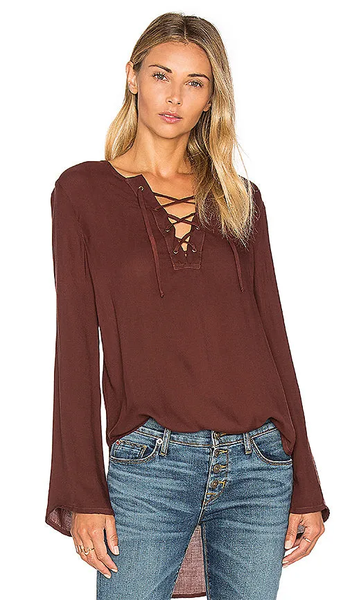 BELL SLEEVE LACE UP TOP
