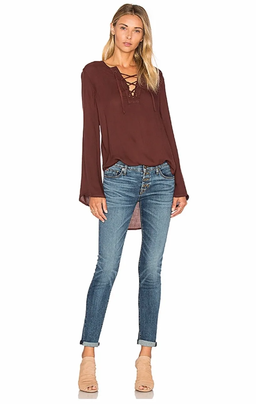 BELL SLEEVE LACE UP TOP