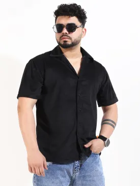 Black Corduroy Velvet Half Sleeve Shirt