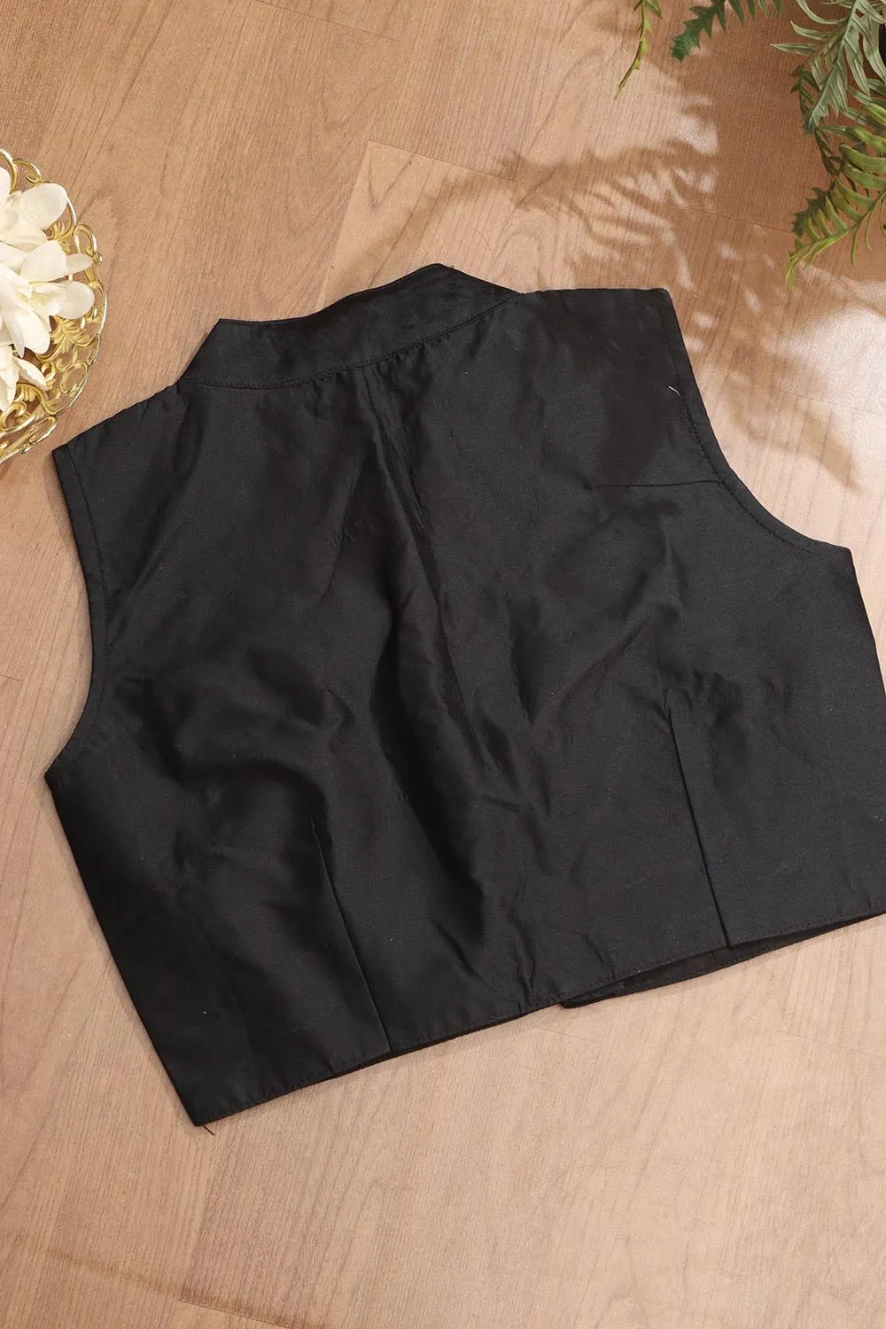 Black Plain Silk Non Padded Blouse