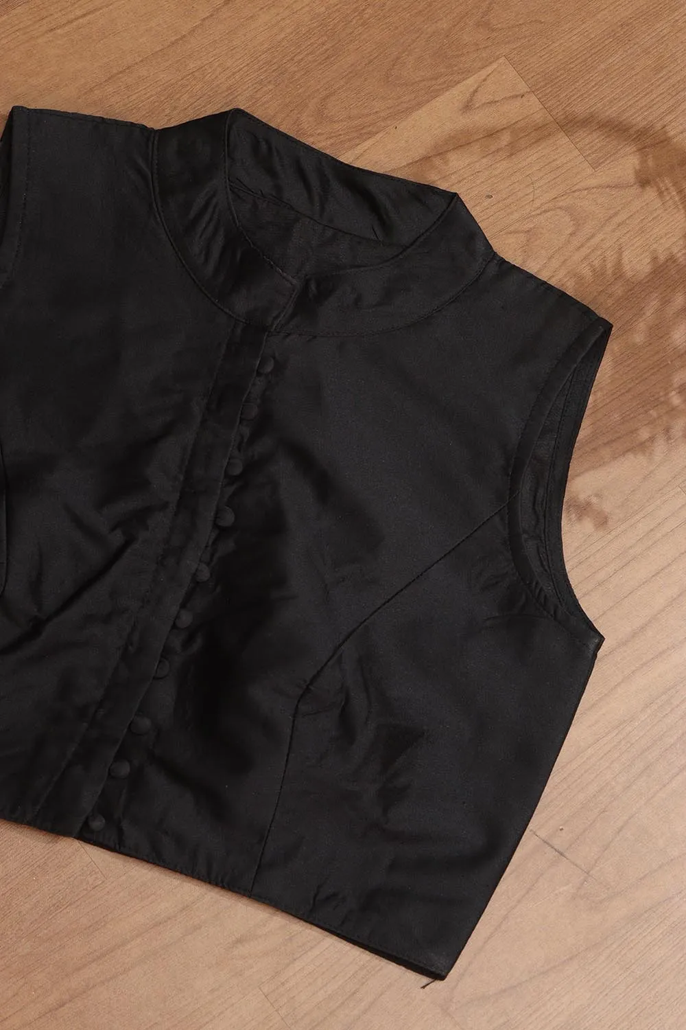 Black Plain Silk Non Padded Blouse