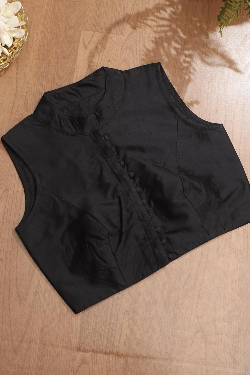 Black Plain Silk Non Padded Blouse