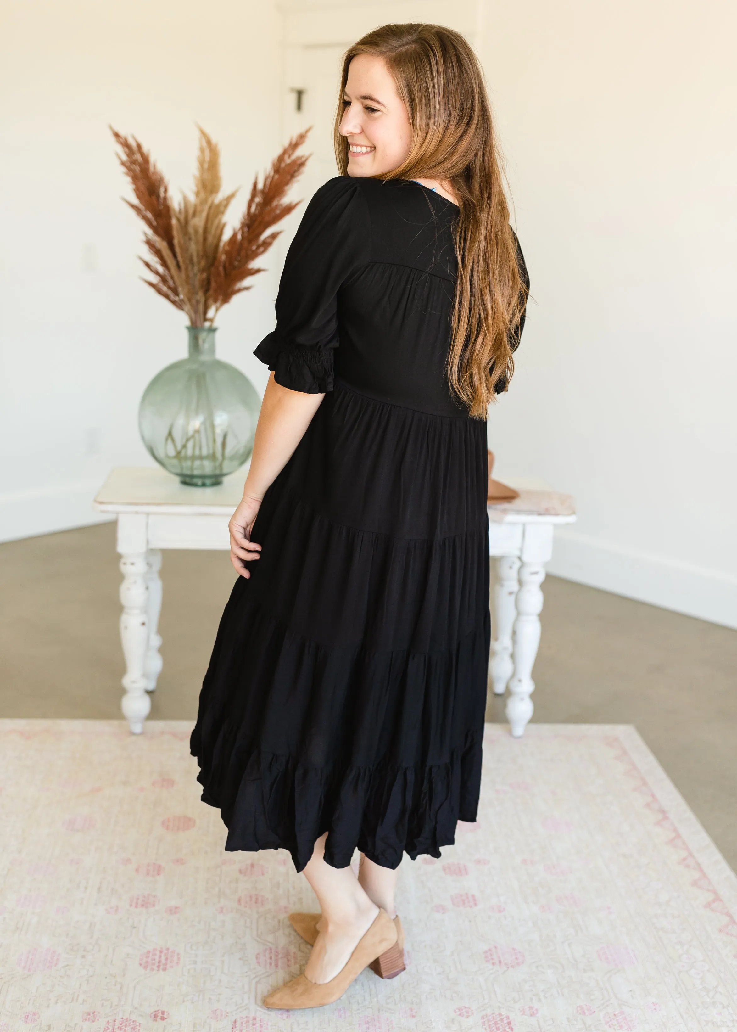 Black Tiered Ruffle Midi Dress - FINAL SALE