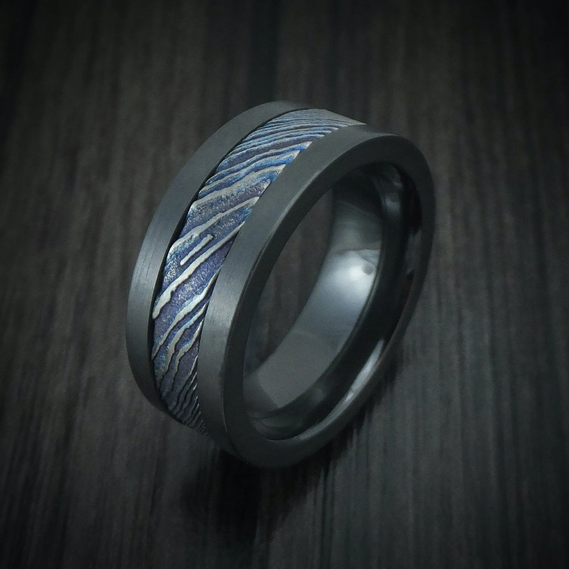 Black Titanium and Kuro-Ti Twisted Titanium Etched and Heat-Treated Men's Ring Custom Made Band