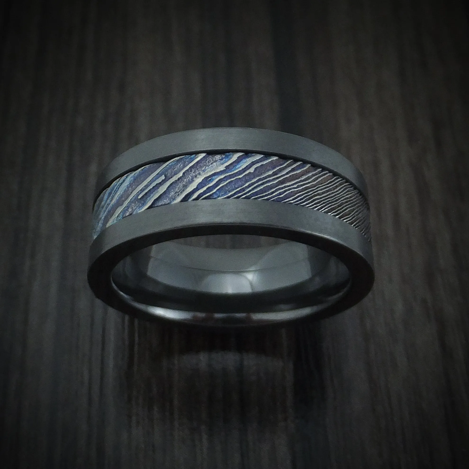 Black Titanium and Kuro-Ti Twisted Titanium Etched and Heat-Treated Men's Ring Custom Made Band