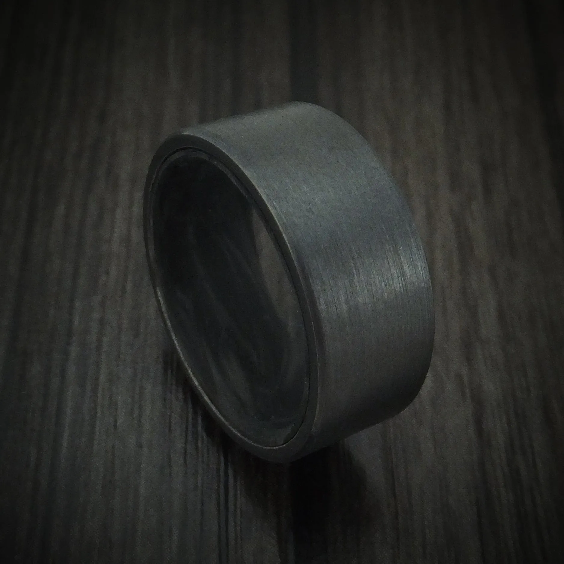 Black Titanium Men's Ring with Forged Carbon Fiber Sleeve Custom Made
