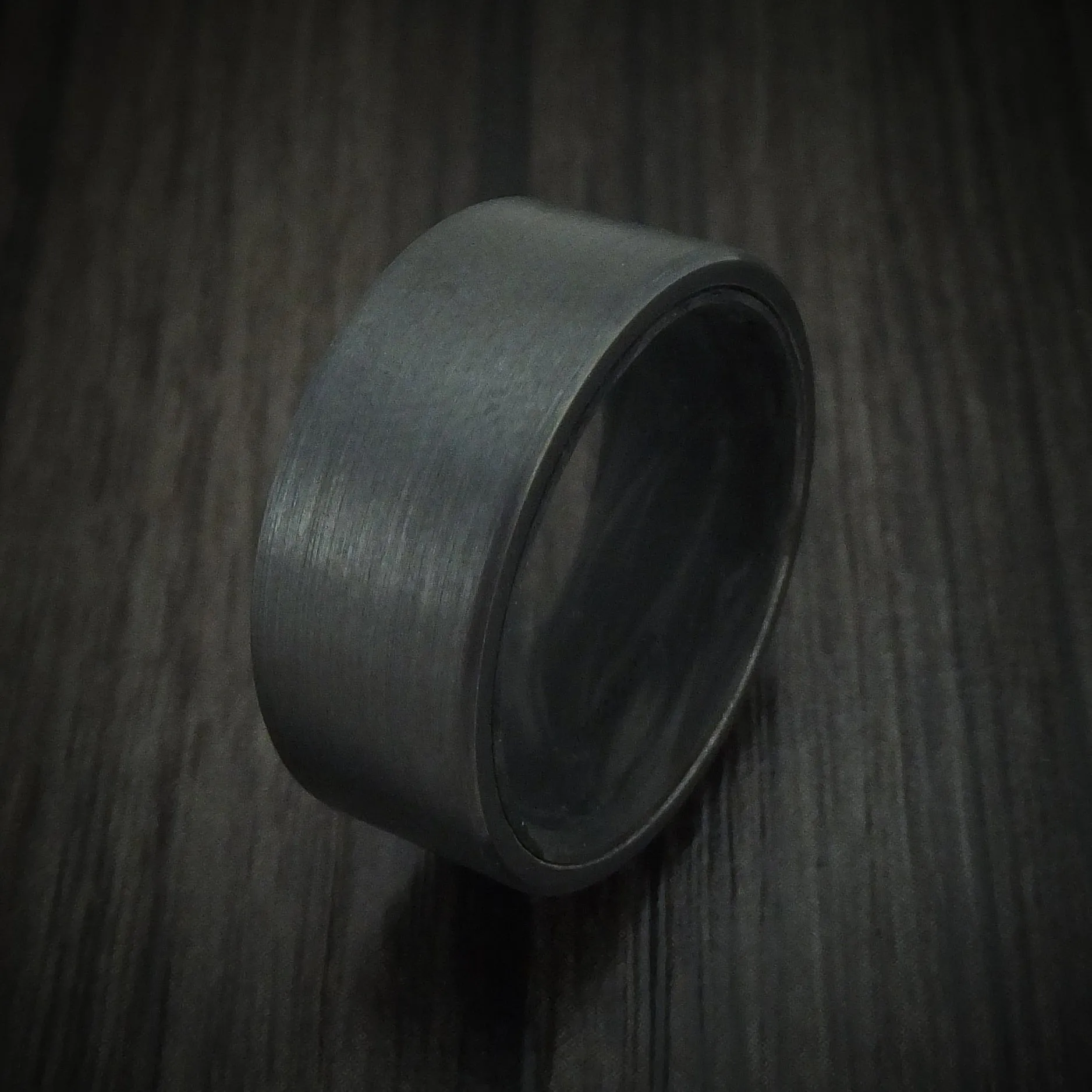 Black Titanium Men's Ring with Forged Carbon Fiber Sleeve Custom Made