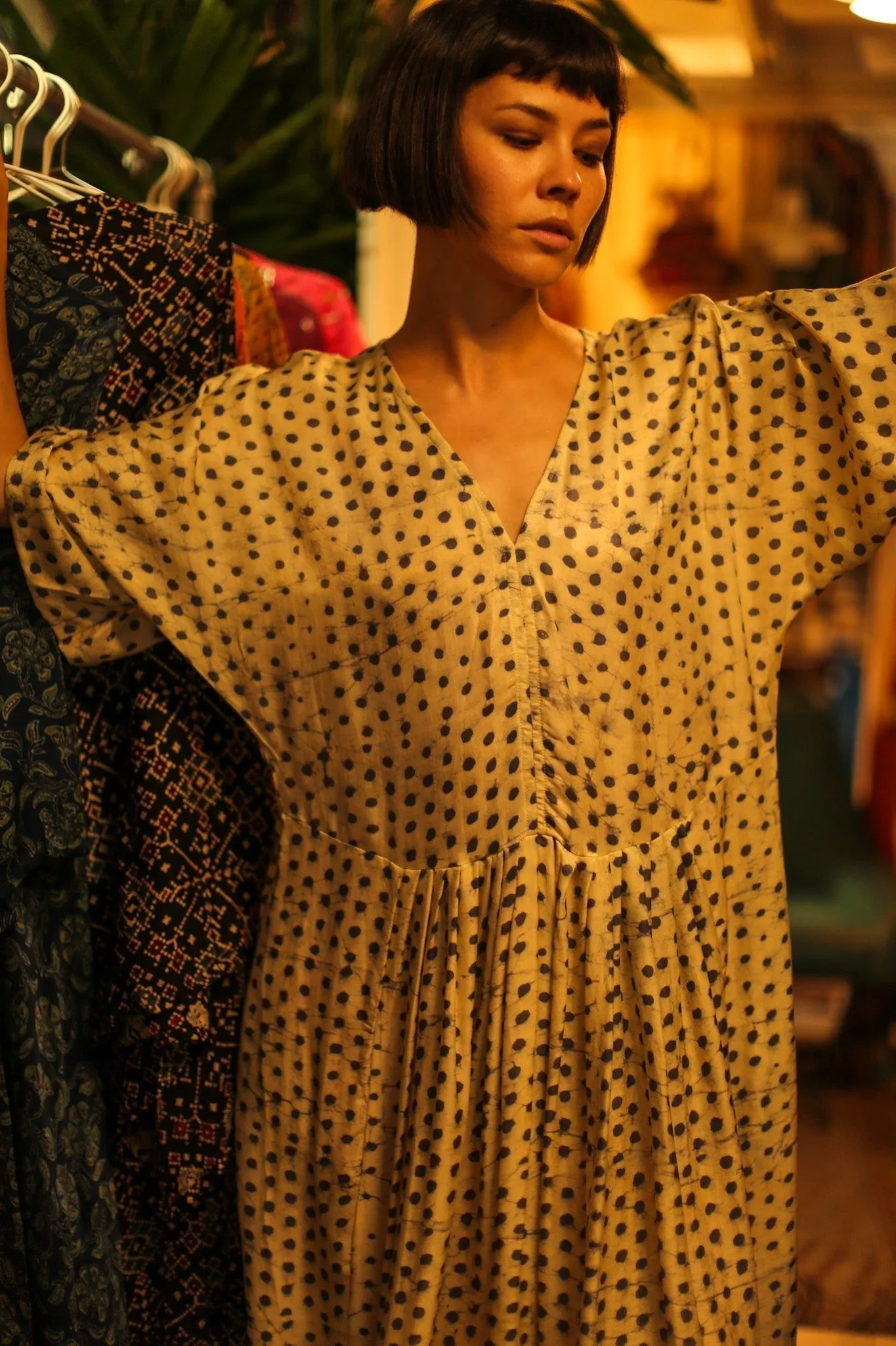 BLOCK PRINT SILK KAFTAN DRESS LIA