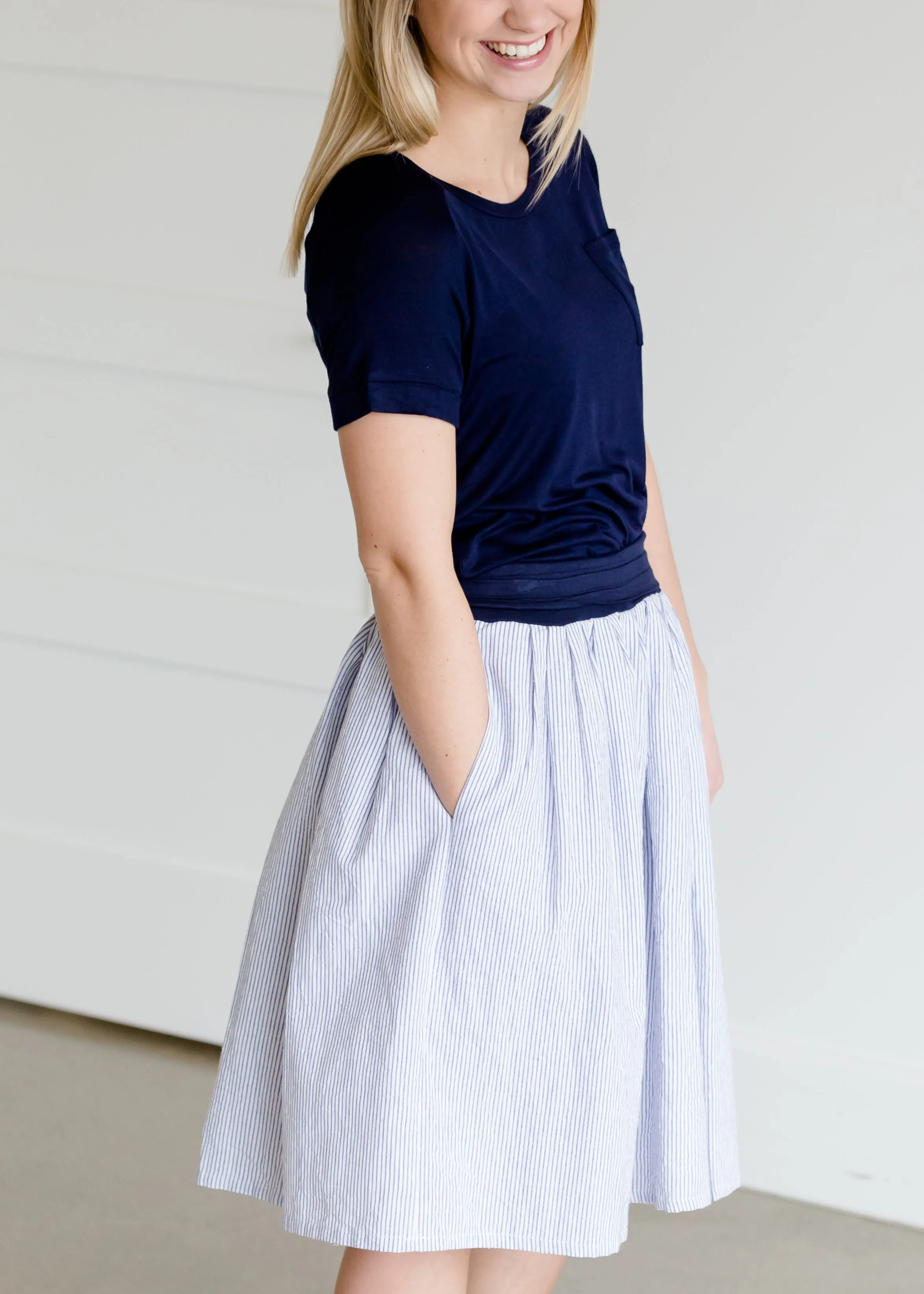 Blue and White Striped Midi Skirt - FINAL SALE