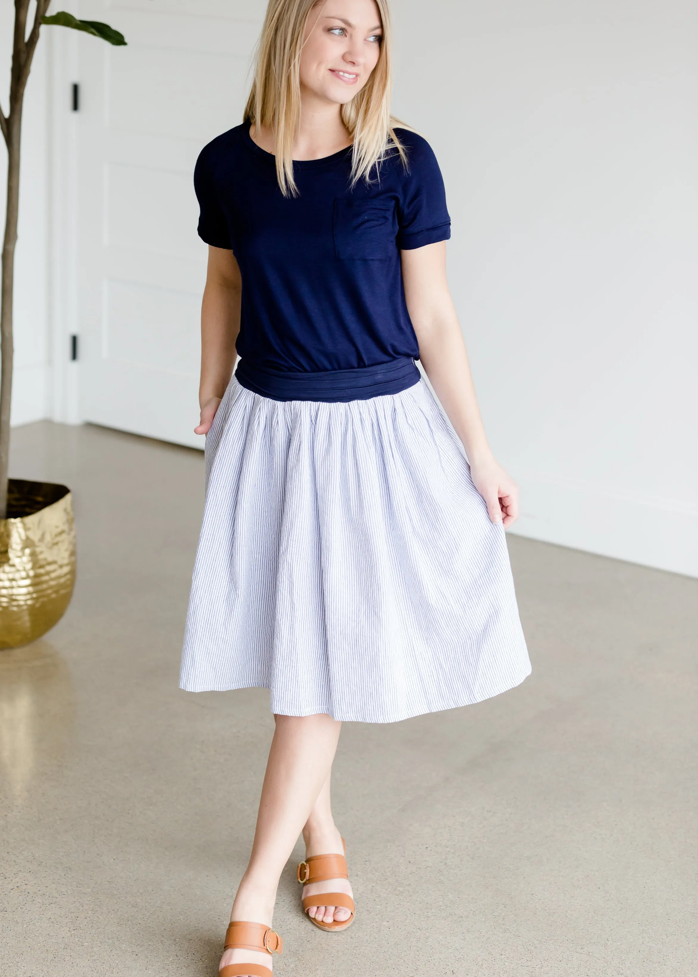 Blue and White Striped Midi Skirt - FINAL SALE