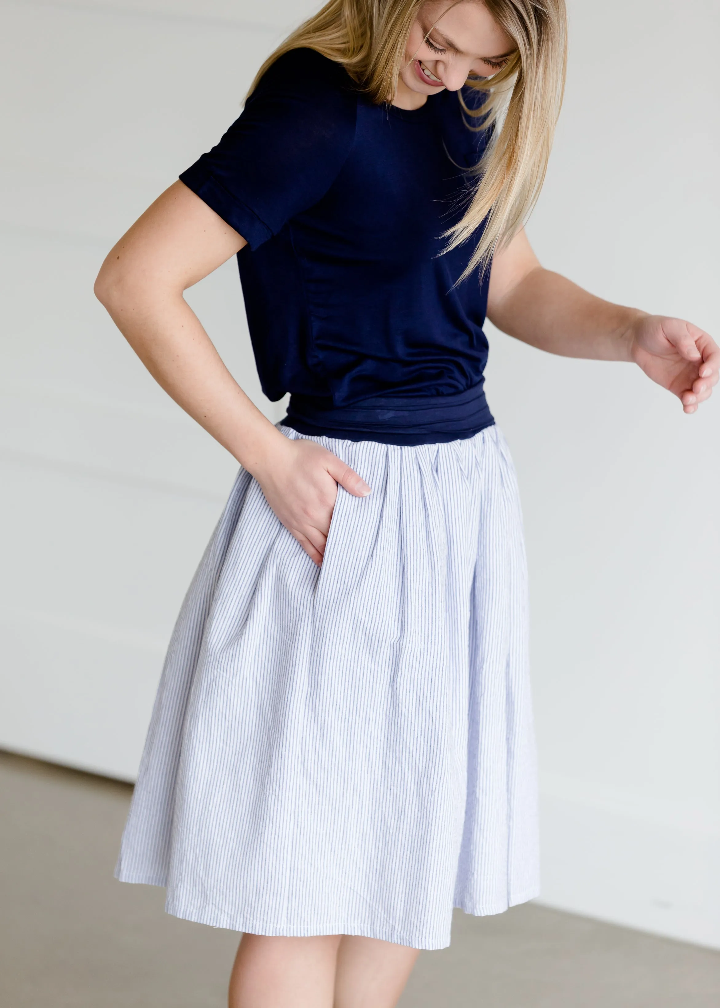 Blue and White Striped Midi Skirt - FINAL SALE