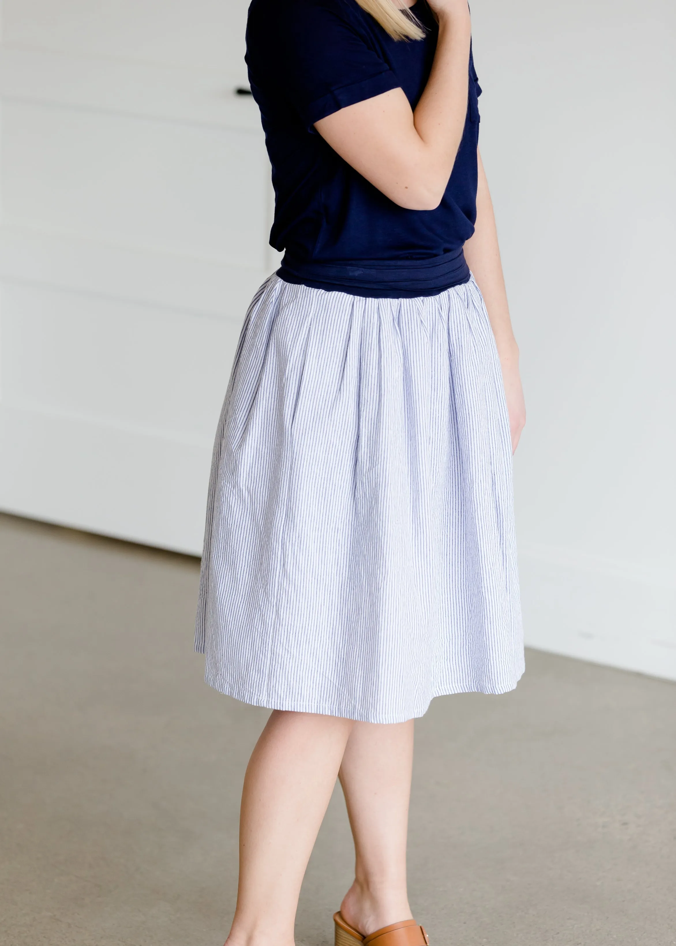 Blue and White Striped Midi Skirt - FINAL SALE