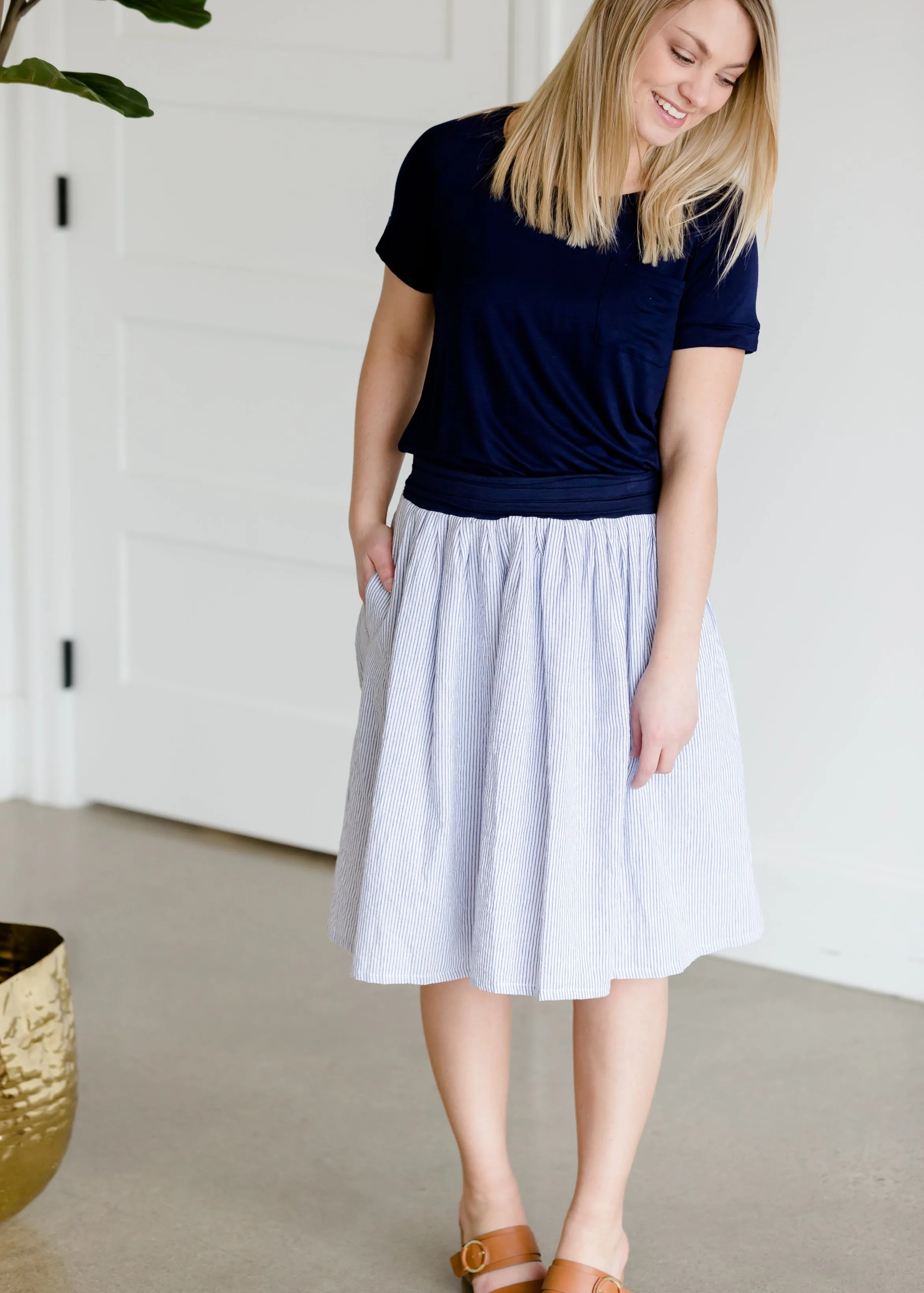 Blue and White Striped Midi Skirt - FINAL SALE