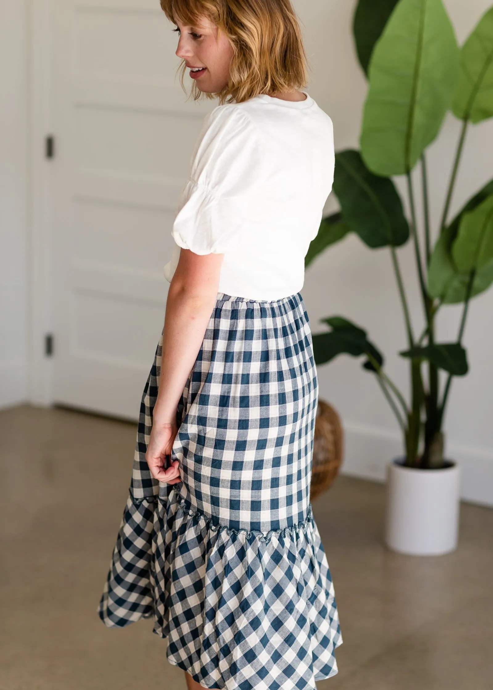 Blue Gingham Midi Skirt - FINAL SALE