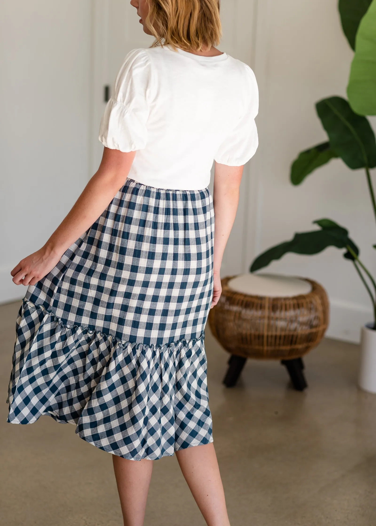 Blue Gingham Midi Skirt - FINAL SALE