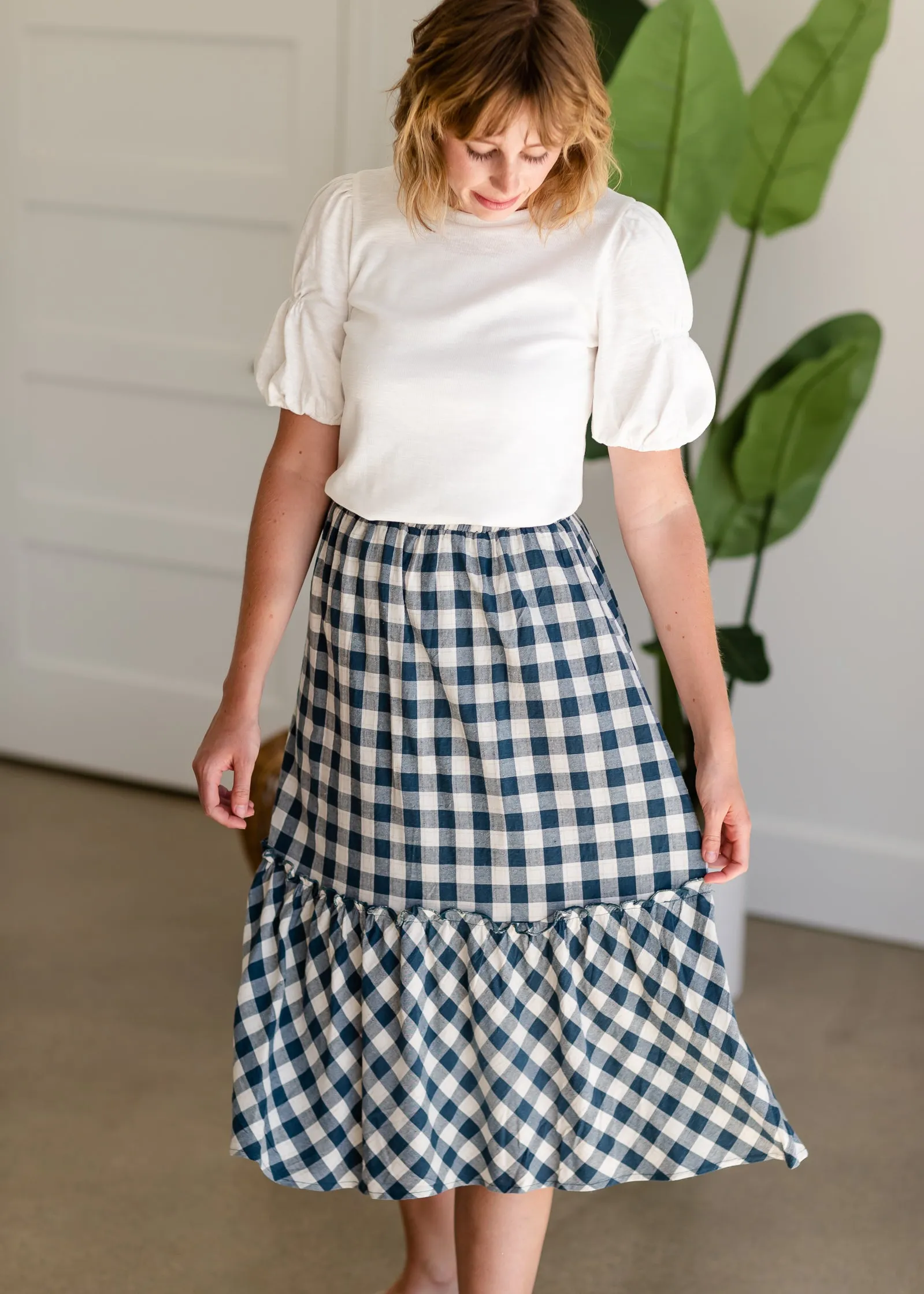 Blue Gingham Midi Skirt - FINAL SALE