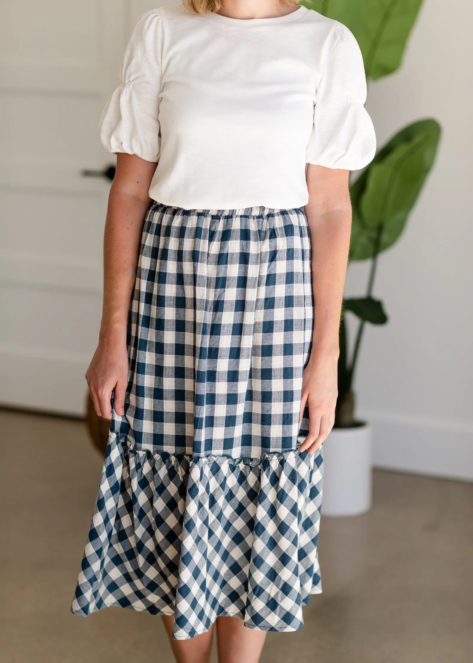 Blue Gingham Midi Skirt - FINAL SALE