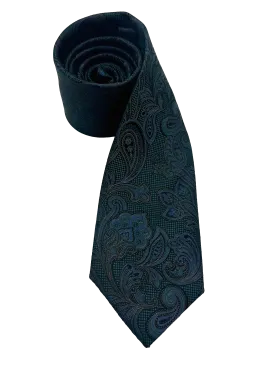 Blue Green Paisley Print Silk Tie