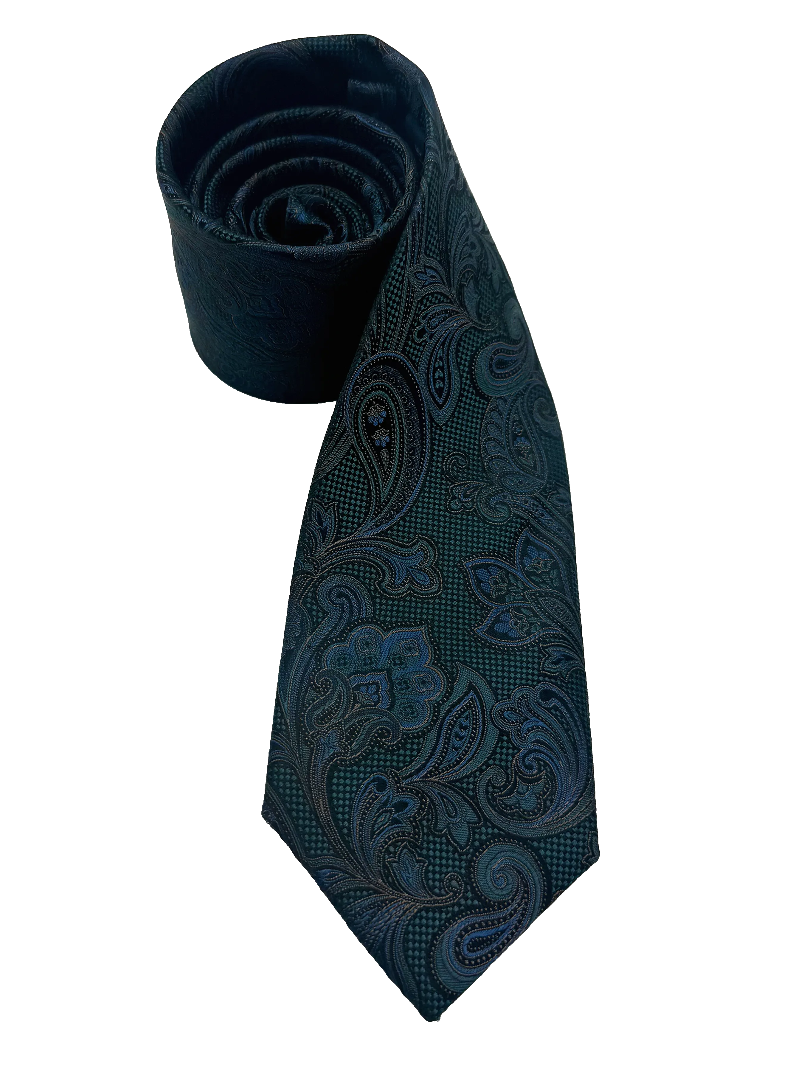 Blue Green Paisley Print Silk Tie