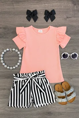 Blush Stripe Tie Short Set