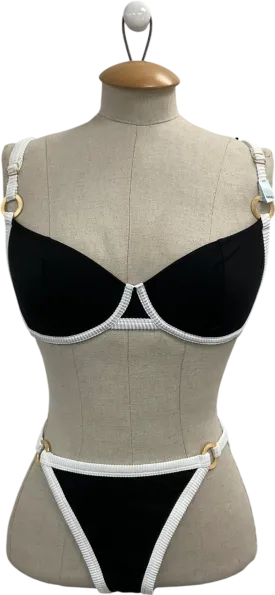 boux avenue Black Mambo Balconette Bikini Top 32dd And Tanga Bottoms UK 8