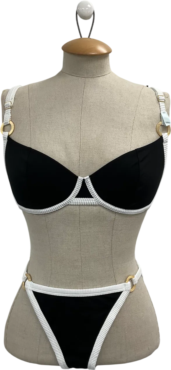 boux avenue Black Mambo Balconette Bikini Top 32dd And Tanga Bottoms UK 8