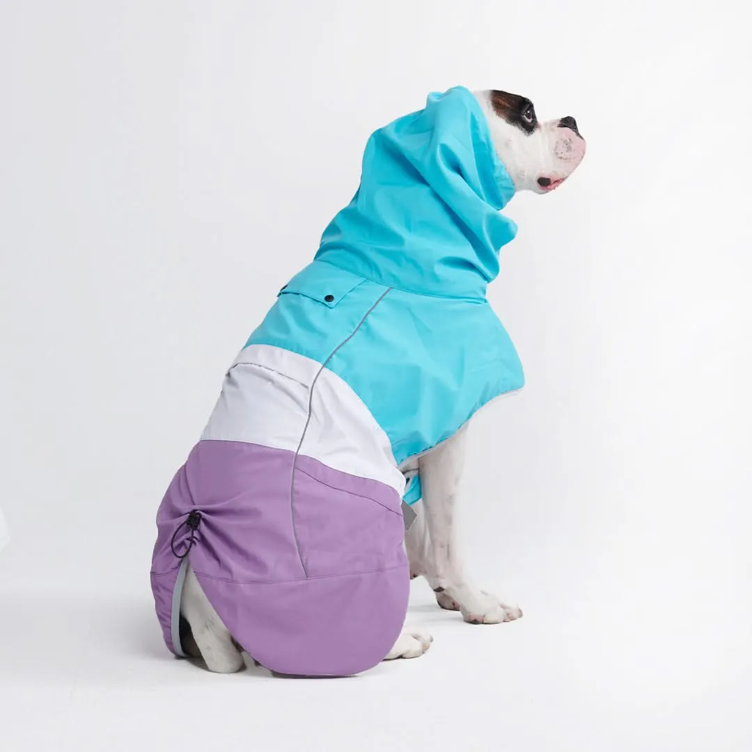 Breatheshield™ Waterproof Dog Raincoat - Stylish Aqua, White & Purple Design