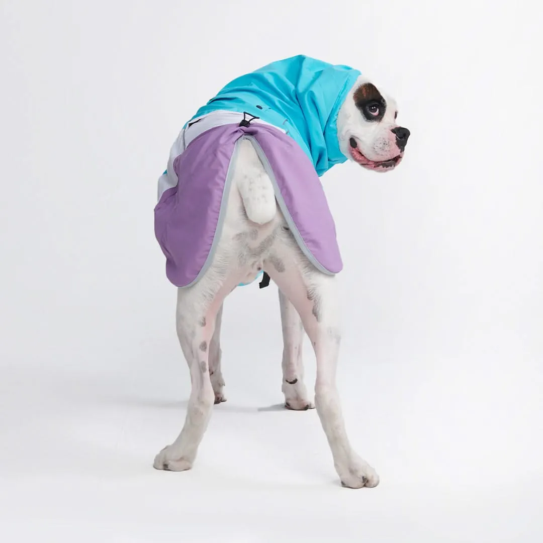Breatheshield™ Waterproof Dog Raincoat - Stylish Aqua, White & Purple Design