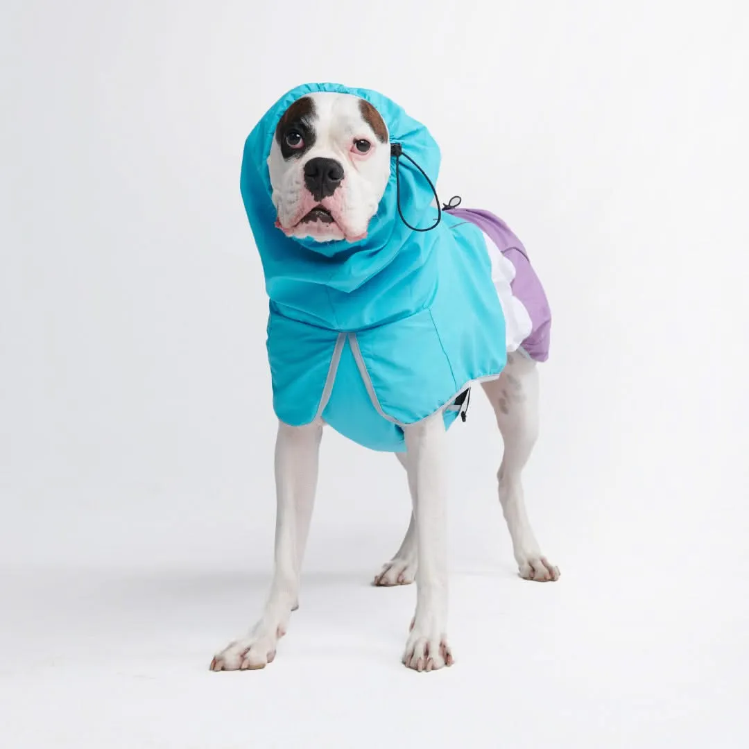 Breatheshield™ Waterproof Dog Raincoat - Stylish Aqua, White & Purple Design